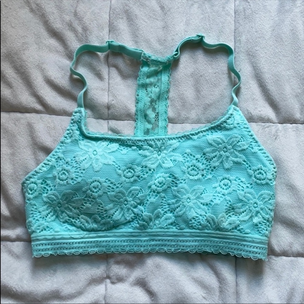 Justice Oh So Soft Lace Detailed Racerback Bra Size 30. Mint Green. EUC.